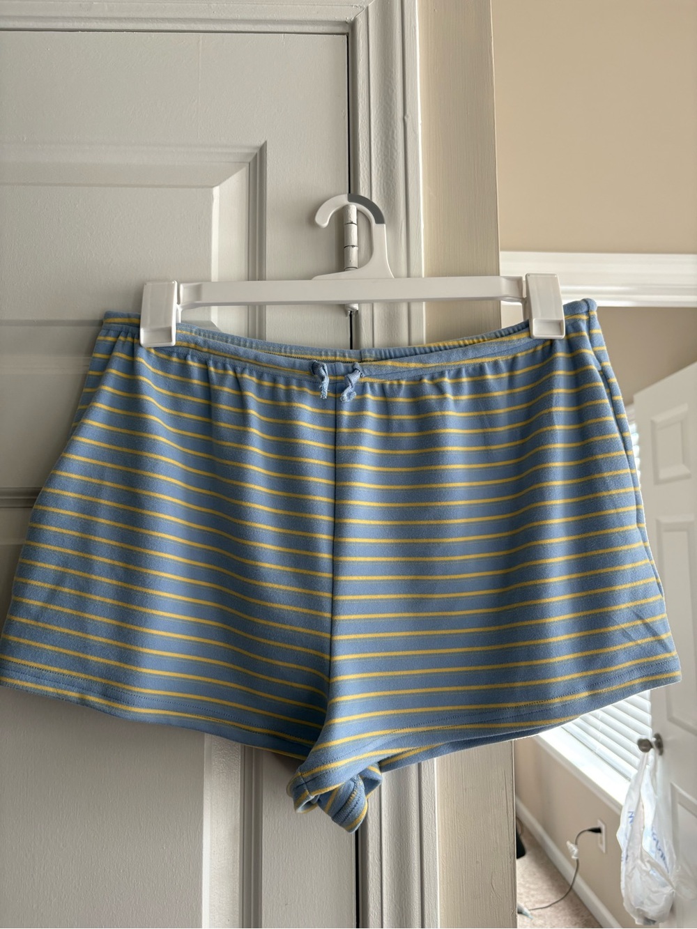 SHEIN Blue and Yellow Striped Knit Athletic Shorts
